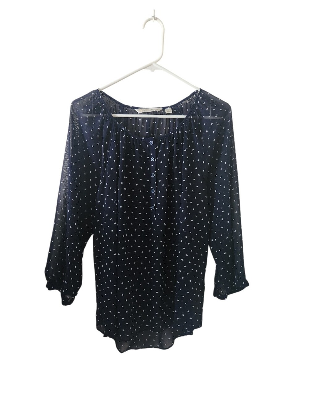 Lauren Conrad Navy & White Polka Dot Blouse